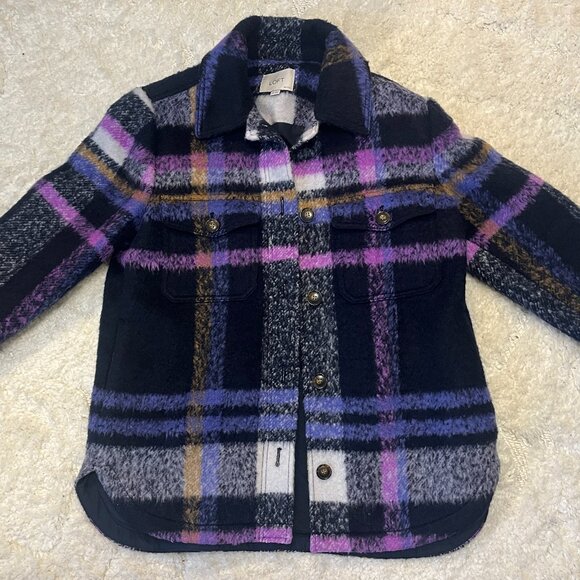 Loft Purple Plaid Jacket Size MP Medium Petite - Picture 3 of 8